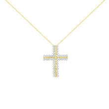 Load image into Gallery viewer, 10K Yellow Gold 4.0 Cttw Diamond Two Row Cross 18" Pendant Necklace (J-K Clarity, I1-I2 Color)
