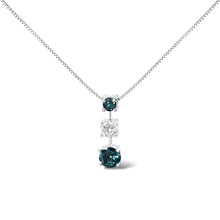 Load image into Gallery viewer, 14K White Gold 1 1/2 Cttw Treated Blue and White Diamond 3-Stone 18" Pendant Necklace (Blue/H-I Color, I1-I2 Clarity)
