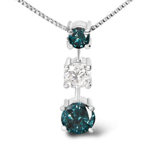 Load image into Gallery viewer, 14K White Gold 1 1/2 Cttw Treated Blue and White Diamond 3-Stone 18" Pendant Necklace (Blue/H-I Color, I1-I2 Clarity)
