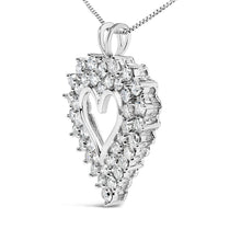 Load image into Gallery viewer, 925 Sterling Silver 4.0 Cttw Diamond Two Row Open Heart 18" Pendant Necklace (I-J Color, I2-I3 Clarity)
