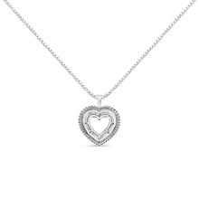Load image into Gallery viewer, .925 Sterling Silver 1.0 Ctw Diamond Shadow Open Heart Halo 18" Pendant Necklace (I-J Color, I1-I2 Clarity)
