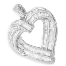 Load image into Gallery viewer, Sterling Silver 7/8 cttw Baguette Diamond Heart Pendant Necklace (I-J, I2-I3)
