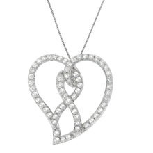 Load image into Gallery viewer, 14K White Gold 1.0 Cttw White Diamond Awareness Ribbon &amp; Open Heart 18" Pendant Necklace (H-I Color, I1-I2 Clarity) - White Diamond Ribbon

