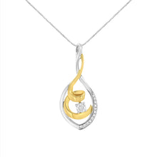 Load image into Gallery viewer, 10K Two-Tone Yellow &amp; White Gold 1/4 Cttw Brilliant-Cut Round Diamond Spiral Link 18" Pendant Necklace (I-J Color, I2-I3 Clarity)
