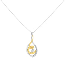 Load image into Gallery viewer, 10K Two-Tone Yellow &amp; White Gold 1/4 Cttw Brilliant-Cut Round Diamond Spiral Link 18" Pendant Necklace (I-J Color, I2-I3 Clarity)
