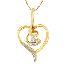 Load image into Gallery viewer, Espira 10K Yellow Gold .03 Cttw Diamond-Accented Round-Cut Diamond Swirl Open Heart 18" Pendant Necklace (I-J Color, I2-I3 Clarity)
