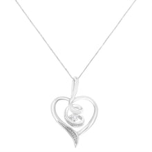 Load image into Gallery viewer, Espira 10K White Gold .03 Cttw Diamond-Accented Round-Cut Diamond Swirl Open Heart 18" Pendant Necklace (I-J Color, I2-I3 Clarity)
