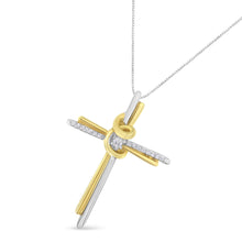 Load image into Gallery viewer, 10K Two-Tone Yellow &amp; White Gold Diamond-Accented Cross 18" Pendant Necklace (J-K Color, I2-I3 Clarity)
