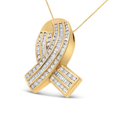 Load image into Gallery viewer, 14K Yellow Gold 2 5/8 cttw Channel Set White Diamond Awareness Ribbon Pendant Necklace (G-H Color, VS1-VS2 Clarity) - NO CHAIN
