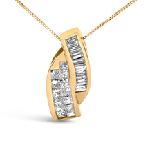 Load image into Gallery viewer, 14k Yellow Gold 1 1/3 Cttw Princess and Baguette-cut Diamond Double Curved Pendant Necklace (H-I Color ,VS1-VS2 Clarity) - NO CHAIN INCLUDED
