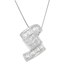Load image into Gallery viewer, 14K White Gold 1 2/5 cttw Princess and Baguette Cut Diamond Zig Zag Pendant Necklace (H-I, SI1-SI2)
