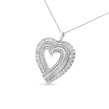Load image into Gallery viewer, .925 Sterling Silver 1 1/4 Cttw Round and Baguette-Cut Diamond Composite Heart 18" Pendant Necklace (I-J Color, I1-I2 Clarity)
