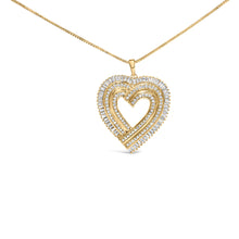 Load image into Gallery viewer, 14K Yellow Gold Plated .925 Sterling Silver 1/4 Cttw Round and Baguette-Cut Diamond Composite Heart 18" Pendant Necklace (H-I Color, SI2-I1 Clarity)
