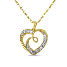Load image into Gallery viewer, 14K Yellow Gold Plated .925 Sterling Silver Diamond Accent Ribbon &amp; Heart 18" Pendant Necklace (H-I Color, I2-I3 Clarity)

