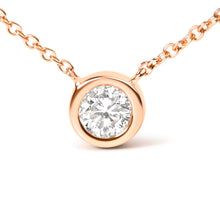 Load image into Gallery viewer, 10K Rose Gold 1/2 Carat Round Brilliant-Cut Diamond Modern Bezel-Set Solitaire 16"-18" Pendant Necklace (H-I Color, SI2-I1 Clarity)

