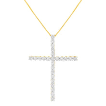 Load image into Gallery viewer, .925 Sterling Silver 3.0 Cttw Round Shape Diamond 1-1/2" Cross Pendant with Box Chain Necklace (I-J Color, I2-I3 Clarity) - 18"

