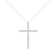 Load image into Gallery viewer, .925 Sterling Silver 4.0 Cttw Diamond 2-1/4" Cross Pendant with Box Chain Necklace (I-J Color, I1-I2 Clarity) - 18"
