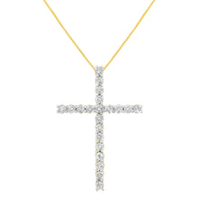 Load image into Gallery viewer, 10K Yellow Gold Plated .925 Sterling Silver 4.0 Cttw Round Cut Diamond Cross Pendant Necklace (J-K Color, I1-I2 Clarity) - 18"
