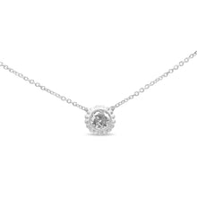 Load image into Gallery viewer, 10K White Gold 1/4 Cttw Bezel-Set Round Diamond Solitaire Floral Pendant 18" Necklace (I-J Color, SI2-I1 Clarity)
