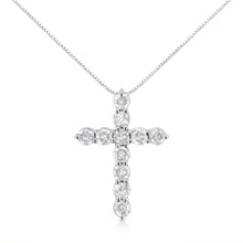 Load image into Gallery viewer, .925 Sterling Silver 1.0 Cttw Prong Set Round-Cut Diamond Cross 18" Pendant Necklace (I-J Color, I2-I3 Clarity)
