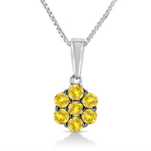 Load image into Gallery viewer, .925 Sterling Silver 1/2 Cttw Prong Set Treated Green Diamond Floral Cluster 18" Pendant Necklace (Green Color, I1-I2 Clarity)
