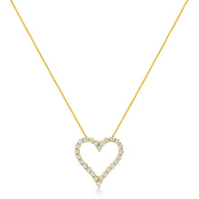 Load image into Gallery viewer, 14K Yellow Gold Plated .925 Sterling Silver 2.00 Cttw Shared Prong-Set Round Brilliant-Cut Diamond Open Heart 18" Pendant Necklace (K-L Color, I2-I3 Clarity)

