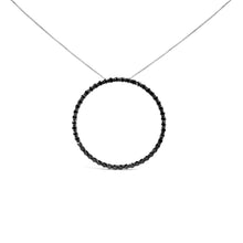 Load image into Gallery viewer, .925 Sterling Silver 4.0 Cttw Black Diamond Open Hoop Circle 18" Pendant Necklace (Black Color, I2-I3 Clarity)
