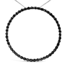 Load image into Gallery viewer, .925 Sterling Silver 4.0 Cttw Black Diamond Open Hoop Circle 18" Pendant Necklace (Black Color, I2-I3 Clarity)

