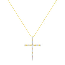 Load image into Gallery viewer, 10K Yellow Gold 3.00 cttw Round-Cut Diamond Cross 18" Pendant Necklace (J-K Color, I1-I2 Clarity)
