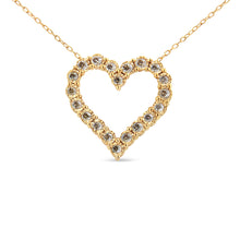Load image into Gallery viewer, 10K Yellow Gold Flashed .925 Sterling Silver 1/2 Cttw Champagne Diamond Miracle Plate Heart Pendant Necklace (K-L Color, I1-I2 Clarity) - 18"
