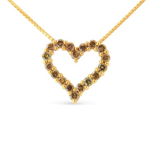Load image into Gallery viewer, 14K Yellow Gold Plated .925 Sterling Silver 1.0 Cttw Champagne Diamond Heart Pendant Necklace (K-L Color, I1-I2 Clarity) - 18"

