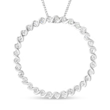 Load image into Gallery viewer, .925 Sterling Silver 3/4 Cttw Round Diamond Spiral Curved Circle Pendant 18" Necklace (I-J Color, I3 Clarity)
