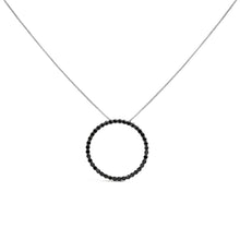 Load image into Gallery viewer, .925 Sterling Silver 4.0 Cttw Black Diamond Open Hoop Circle 18" Pendant Necklace (Black Color, I2-I3 Clarity)

