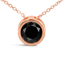 Load image into Gallery viewer, 14K Rose Gold 3 1/2 Cttw Bezel-Set Black Round Diamond Solitaire Pendant Necklace (Black Color, I2-I3 Clarity) - 18"
