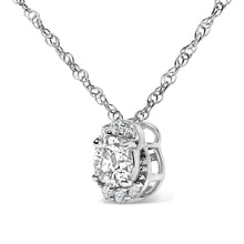 Load image into Gallery viewer, Sterling Silver 1/2 Cttw Lab Grown Diamond Oval Halo Pendant Necklace
