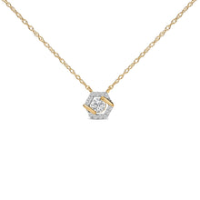 Load image into Gallery viewer, 14K Yellow Gold Plated Sterling Silver 3/8 Cttw Lab Grown Diamond Hex Halo Pendant Necklace
