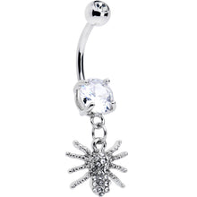 Load image into Gallery viewer, Clear CZ Gem Goth Glam Spider Dangle Belly Ring
