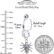 Load image into Gallery viewer, Clear CZ Gem Goth Glam Spider Dangle Belly Ring
