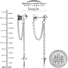 Load image into Gallery viewer, Clear Gem Chain Dangle Cross Stud Earrings
