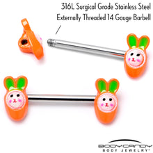 Load image into Gallery viewer, 14G 9/16 Surprise Carrot Easter Bunny Barbell Nipple Ring Set
