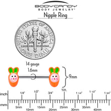Load image into Gallery viewer, 14G 9/16 Surprise Carrot Easter Bunny Barbell Nipple Ring Set
