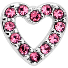 Load image into Gallery viewer, 20G 7mm Pink Gem Hollow Paved Heart L Shape Nose Ring
