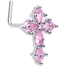 Load image into Gallery viewer, 20G 7mm Pink CZ Gem Classic Cross L Shape Nose Ring
