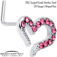 Load image into Gallery viewer, 20G 7mm Pink Gem Stylized Heart L Shape Nose Ring
