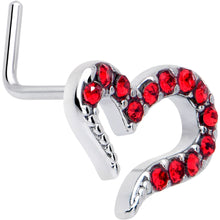 Load image into Gallery viewer, 20G 7mm Red Gem Stylized Heart L Shape Nose Ring
