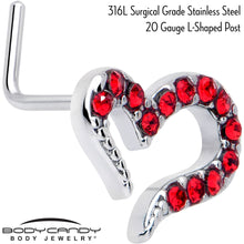 Load image into Gallery viewer, 20G 7mm Red Gem Stylized Heart L Shape Nose Ring
