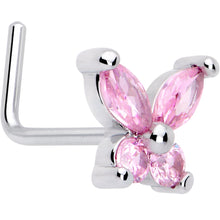 Load image into Gallery viewer, 20G 7mm Pink CZ Gem Open Wing Butterfly L Shape Nose Ring
