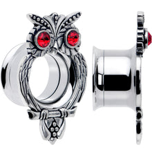 Load image into Gallery viewer, Red CZ Gem Wise Owl Screw Fit Tunnel Plug Set Available Sizes 6mm to 16mm
