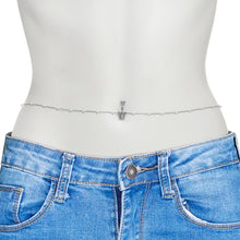 Load image into Gallery viewer, Clear CZ Gem Butterfly Faux Pearl Double Mount Belly Ring Belly Chain

