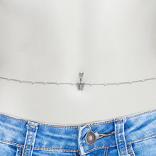 Load image into Gallery viewer, Clear CZ Gem Butterfly Faux Pearl Double Mount Belly Ring Belly Chain
